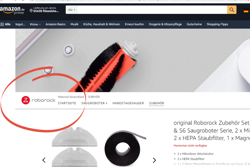 Der Roborock Amazon Shop ist zu sehen